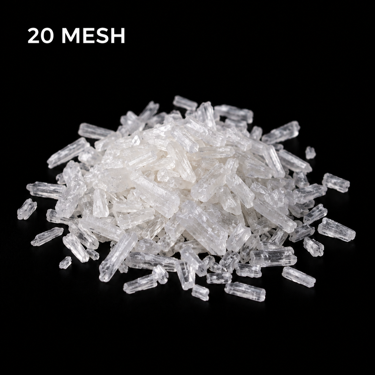 Original AI illustration of coarse MSG crystal appearance on black